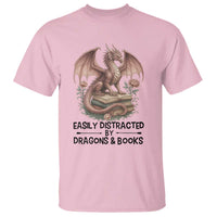 Easily Distracted By Dragon And Books T Shirt Funny Book Lover - Wonder Print Shop