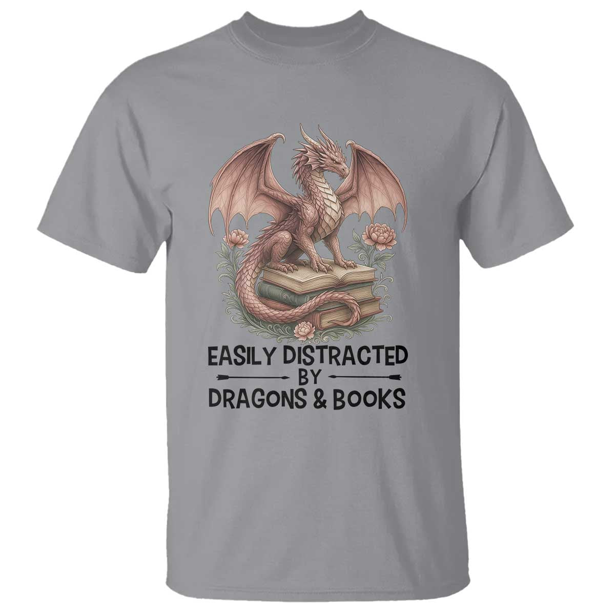 Easily Distracted By Dragon And Books T Shirt Funny Book Lover - Wonder Print Shop