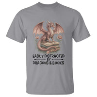 Easily Distracted By Dragon And Books T Shirt Funny Book Lover - Wonder Print Shop