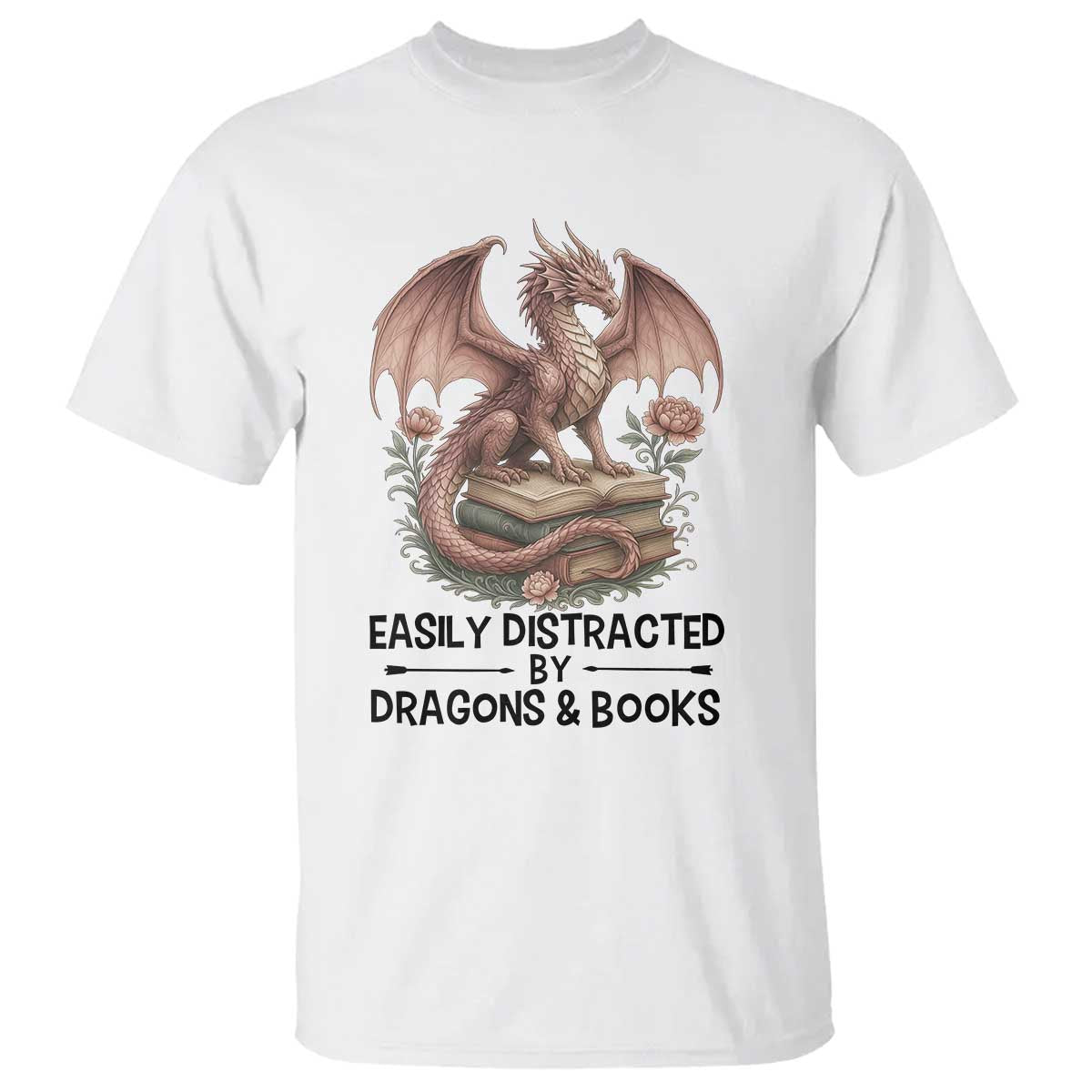 Easily Distracted By Dragon And Books T Shirt Funny Book Lover - Wonder Print Shop