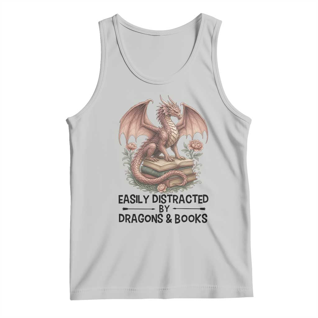 Easily Distracted By Dragon And Books Tank Top Funny Book Lover - Wonder Print Shop