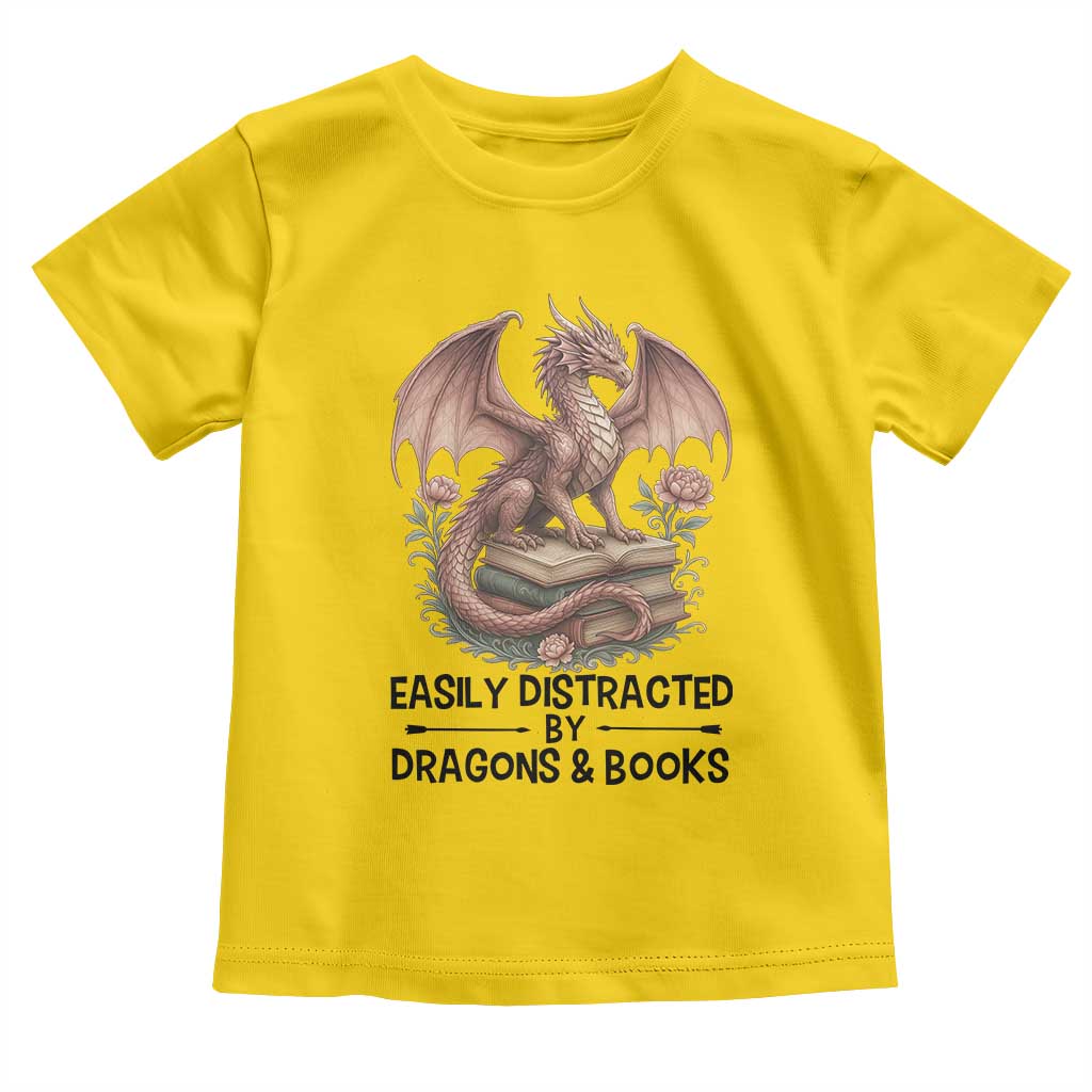 Easily Distracted By Dragon And Books Toddler T Shirt Funny Book Lover - Wonder Print Shop