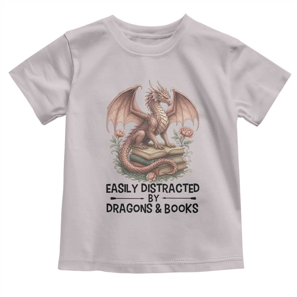 Easily Distracted By Dragon And Books Toddler T Shirt Funny Book Lover - Wonder Print Shop