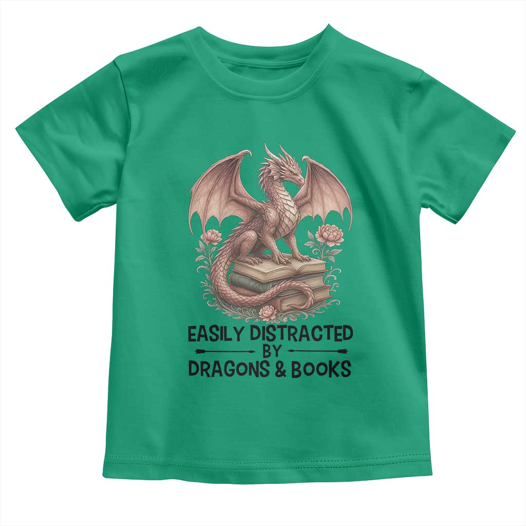 Easily Distracted By Dragon And Books Toddler T Shirt Funny Book Lover - Wonder Print Shop