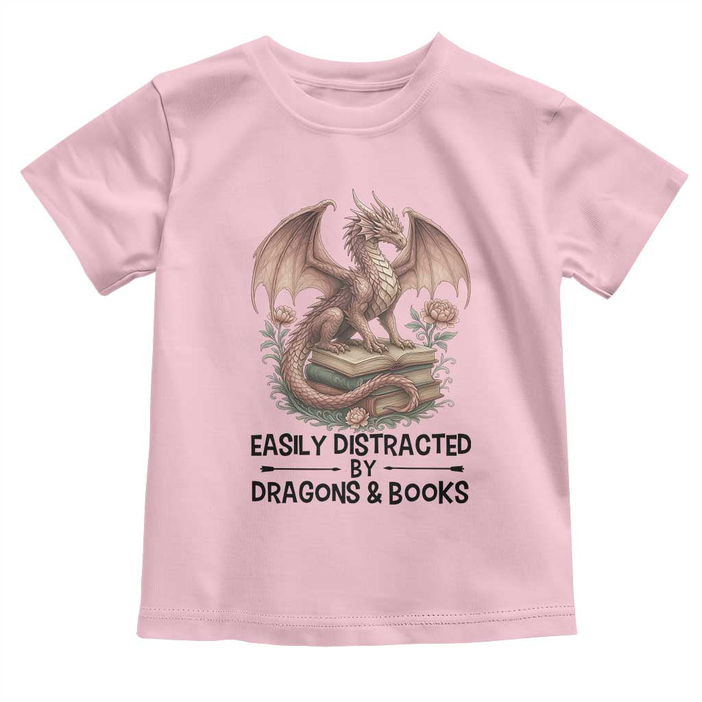Easily Distracted By Dragon And Books Toddler T Shirt Funny Book Lover - Wonder Print Shop
