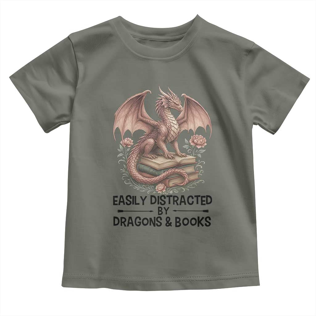 Easily Distracted By Dragon And Books Toddler T Shirt Funny Book Lover - Wonder Print Shop