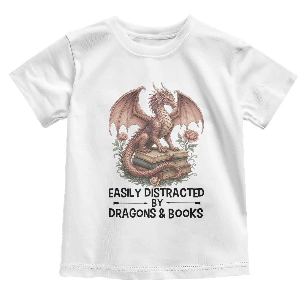 Easily Distracted By Dragon And Books Toddler T Shirt Funny Book Lover - Wonder Print Shop
