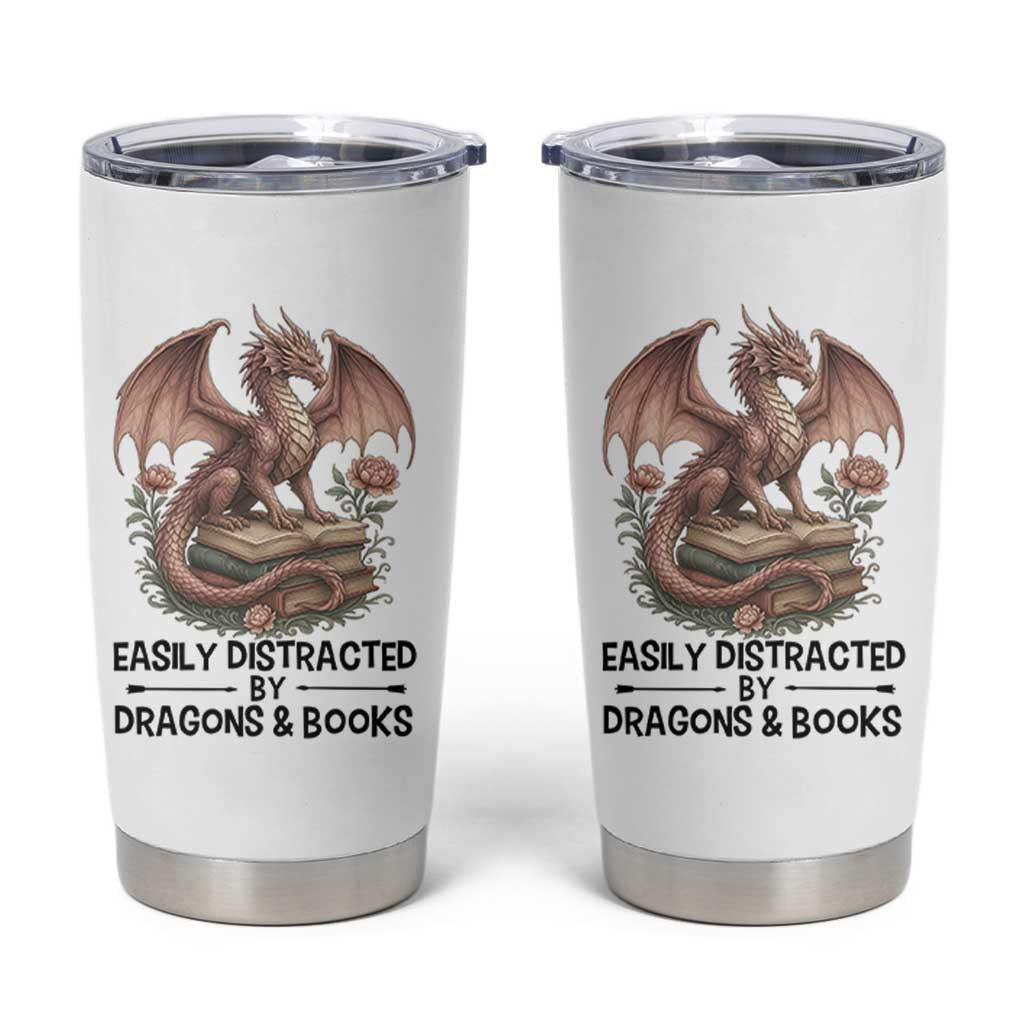 Easily Distracted By Dragon And Books Tumbler Cup Funny Book Lover