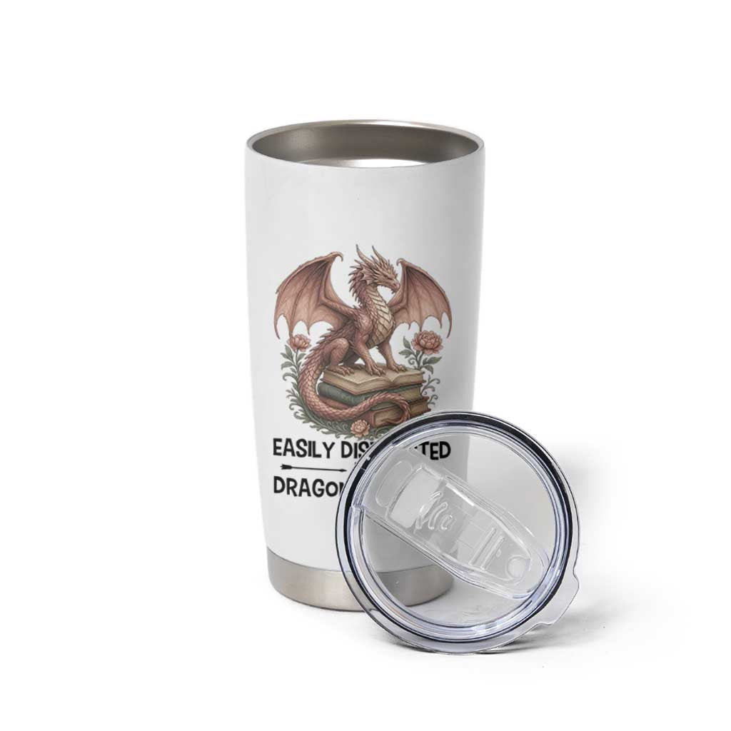 Easily Distracted By Dragon And Books Tumbler Cup Funny Book Lover