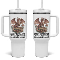 Easily Distracted By Dragon And Books Tumbler With Handle Funny Book Lover