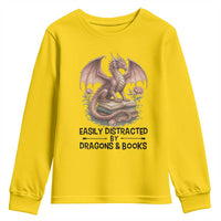Easily Distracted By Dragon And Books Youth Sweatshirt Funny Book Lover - Wonder Print Shop