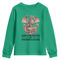 Easily Distracted By Dragon And Books Youth Sweatshirt Funny Book Lover - Wonder Print Shop