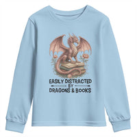 Easily Distracted By Dragon And Books Youth Sweatshirt Funny Book Lover - Wonder Print Shop