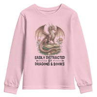 Easily Distracted By Dragon And Books Youth Sweatshirt Funny Book Lover - Wonder Print Shop