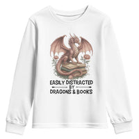 Easily Distracted By Dragon And Books Youth Sweatshirt Funny Book Lover - Wonder Print Shop
