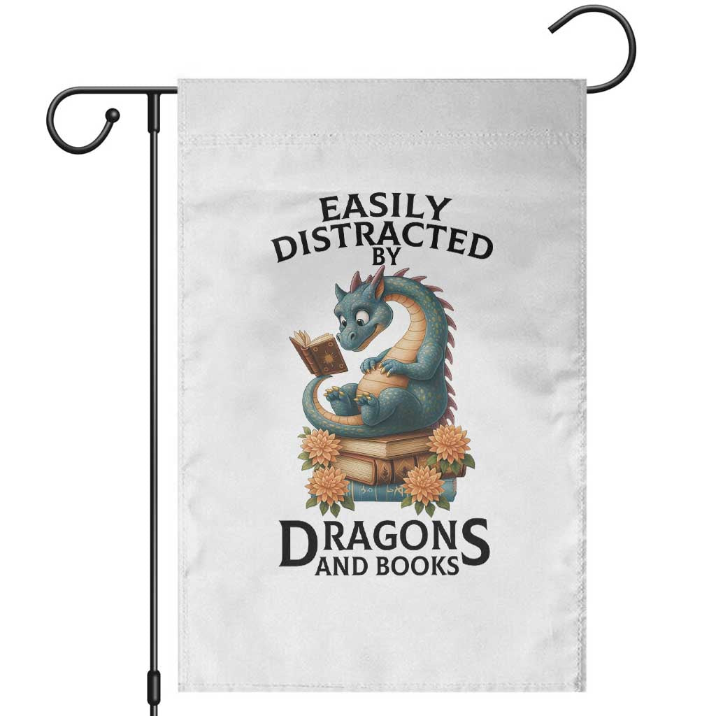 Easily Distracted By Dragon And Books Garden Flag Cute Book Lover Gift - Wonder Print Shop