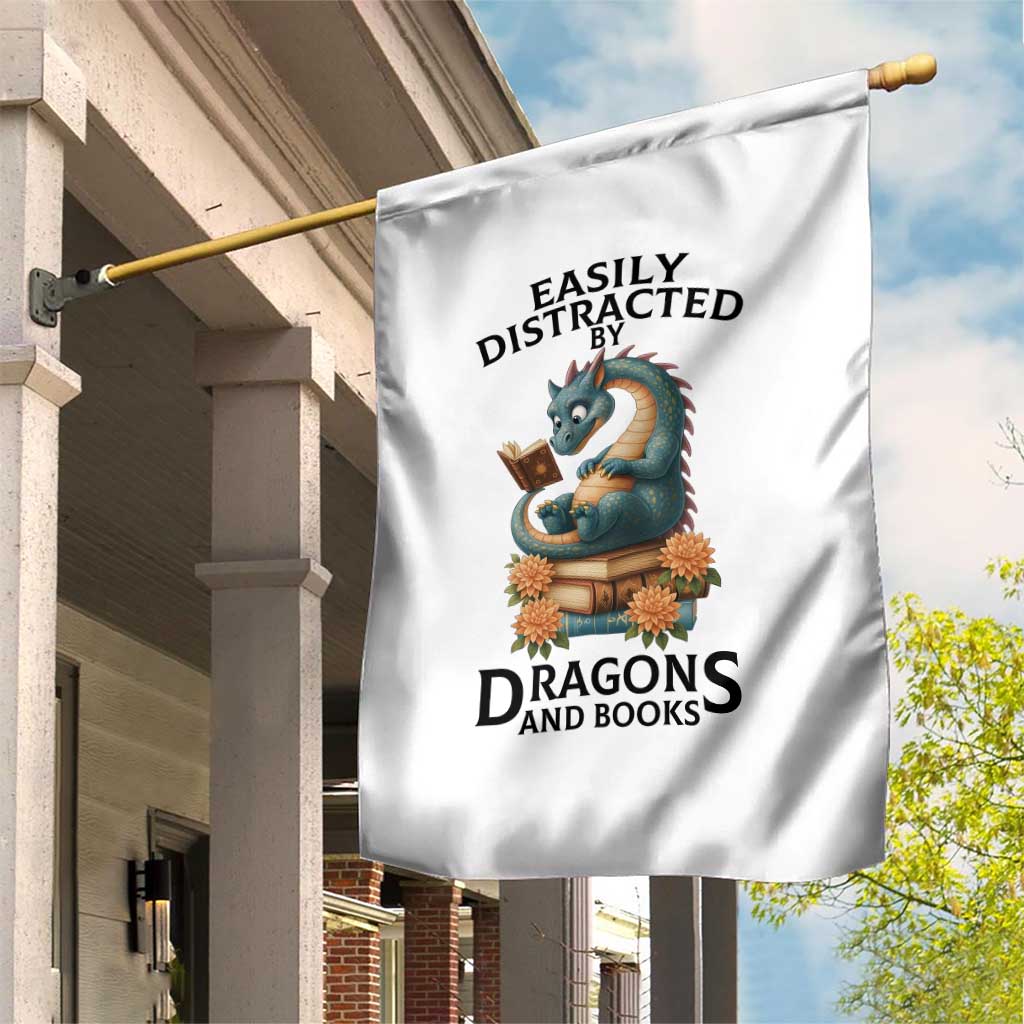 Easily Distracted By Dragon And Books Garden Flag Cute Book Lover Gift - Wonder Print Shop