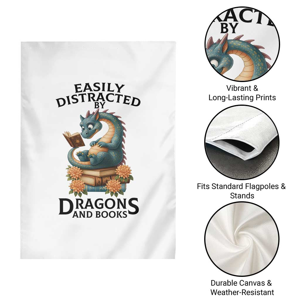 Easily Distracted By Dragon And Books Garden Flag Cute Book Lover Gift - Wonder Print Shop