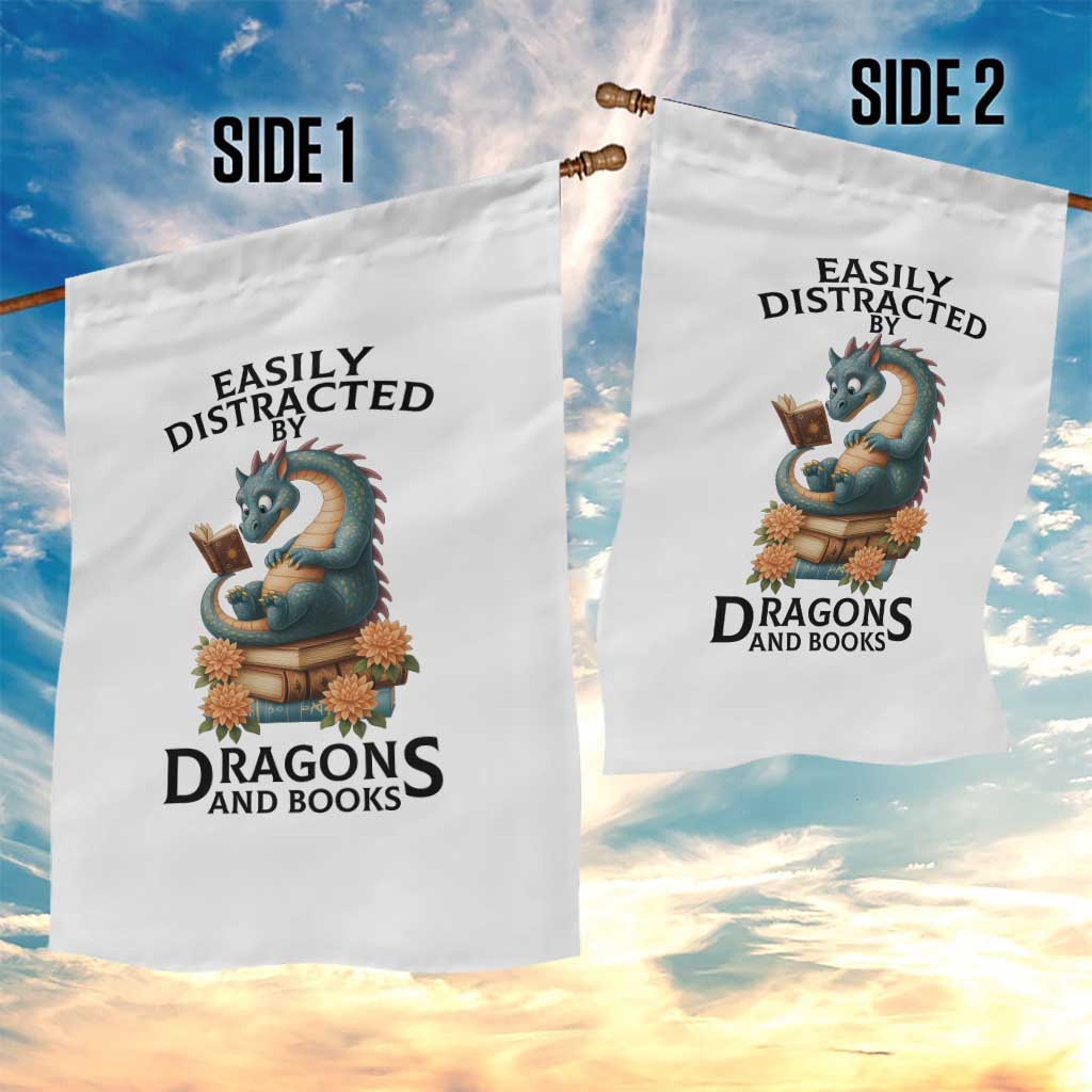 Easily Distracted By Dragon And Books Garden Flag Cute Book Lover Gift - Wonder Print Shop