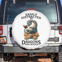 Easily Distracted By Dragon And Books Spare Tire Cover Cute Book Lover Gift - Wonder Print Shop
