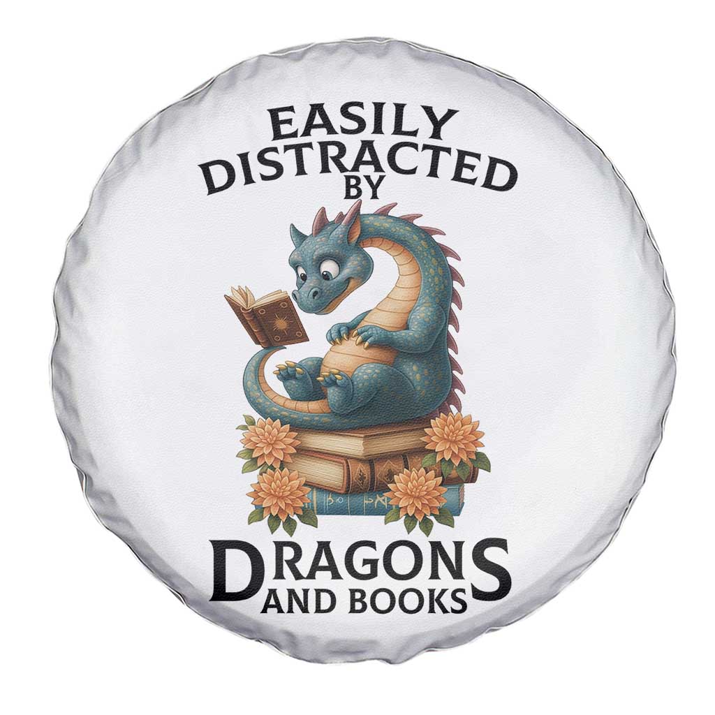Easily Distracted By Dragon And Books Spare Tire Cover Cute Book Lover Gift - Wonder Print Shop