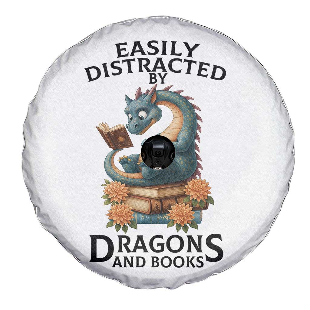 Easily Distracted By Dragon And Books Spare Tire Cover Cute Book Lover Gift - Wonder Print Shop