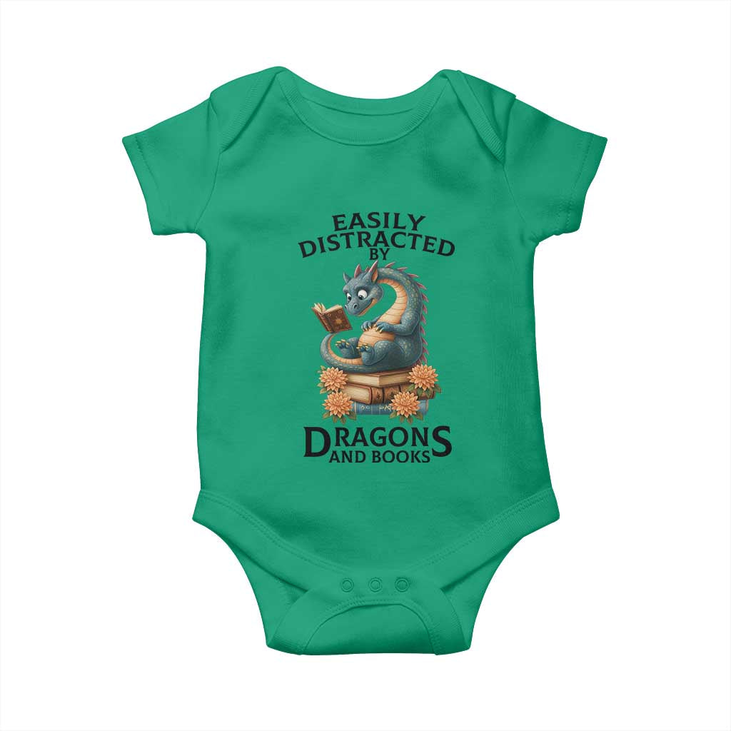 Easily Distracted By Dragon And Books Baby Onesie Cute Book Lover Gift - Wonder Print Shop