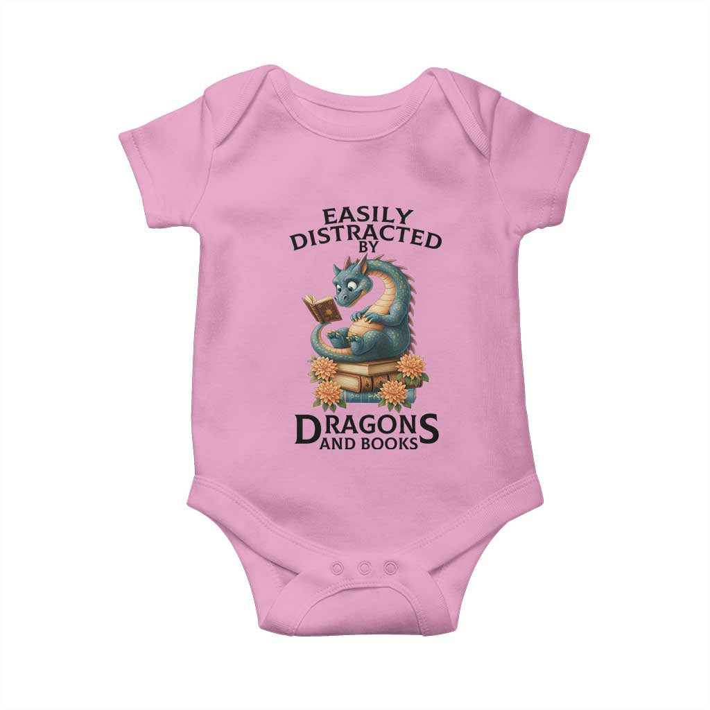Easily Distracted By Dragon And Books Baby Onesie Cute Book Lover Gift - Wonder Print Shop