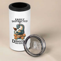 Easily Distracted By Dragon And Books 4 in 1 Can Cooler Tumbler Cute Book Lover Gift