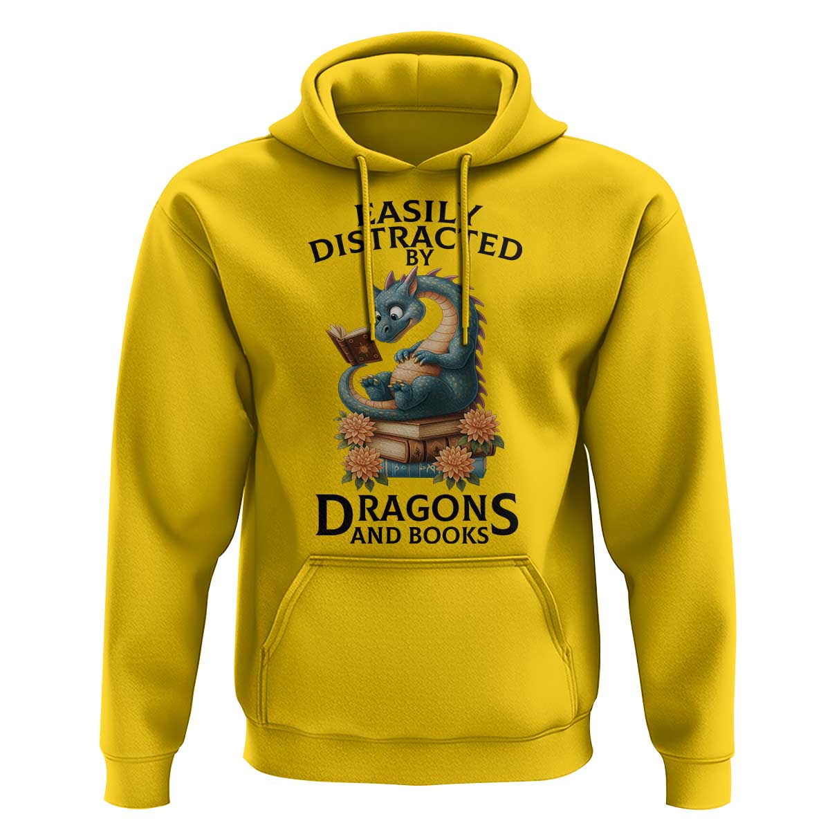 Easily Distracted By Dragon And Books Hoodie Cute Book Lover Gift - Wonder Print Shop
