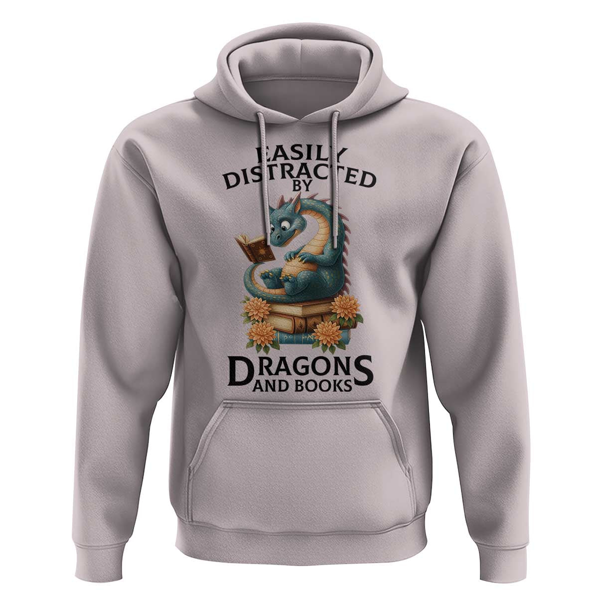 Easily Distracted By Dragon And Books Hoodie Cute Book Lover Gift - Wonder Print Shop