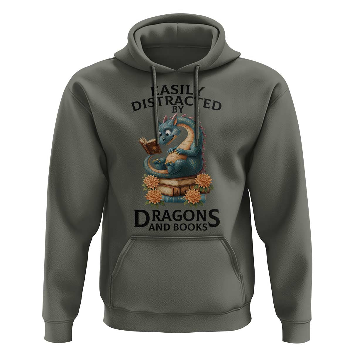 Easily Distracted By Dragon And Books Hoodie Cute Book Lover Gift - Wonder Print Shop