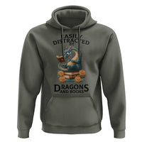Easily Distracted By Dragon And Books Hoodie Cute Book Lover Gift - Wonder Print Shop