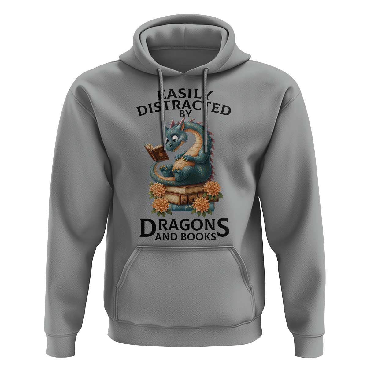 Easily Distracted By Dragon And Books Hoodie Cute Book Lover Gift - Wonder Print Shop