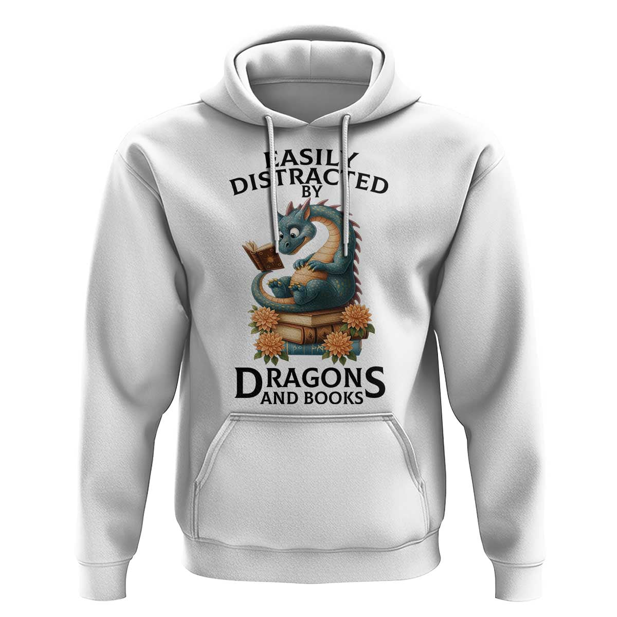 Easily Distracted By Dragon And Books Hoodie Cute Book Lover Gift - Wonder Print Shop