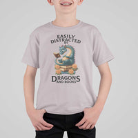 Easily Distracted By Dragon And Books T Shirt For Kid Cute Book Lover Gift - Wonder Print Shop