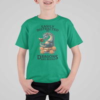 Easily Distracted By Dragon And Books T Shirt For Kid Cute Book Lover Gift - Wonder Print Shop