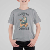 Easily Distracted By Dragon And Books T Shirt For Kid Cute Book Lover Gift - Wonder Print Shop