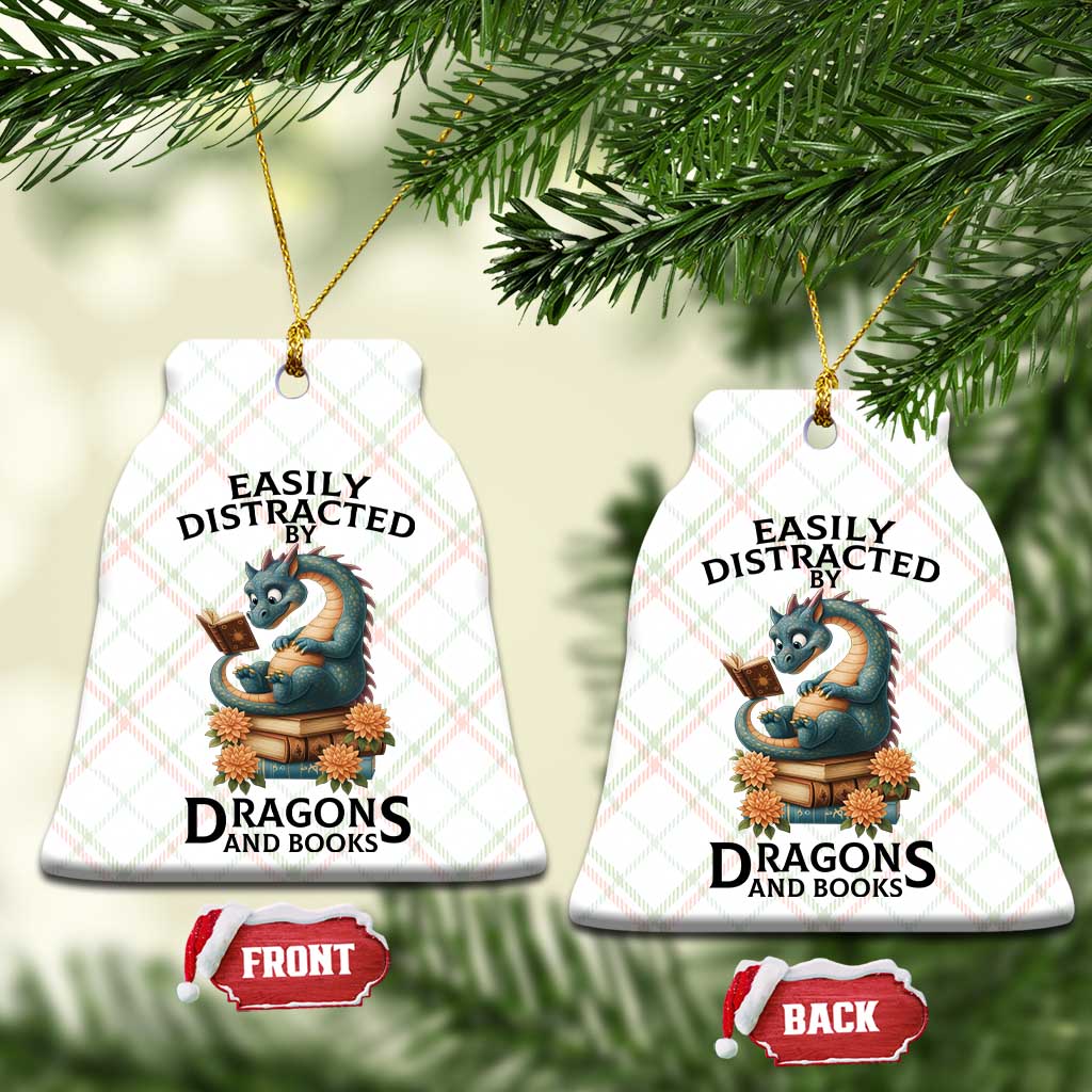 Easily Distracted By Dragon And Books Ceramic Ornament Cute Book Lover Gift - Wonder Print Shop