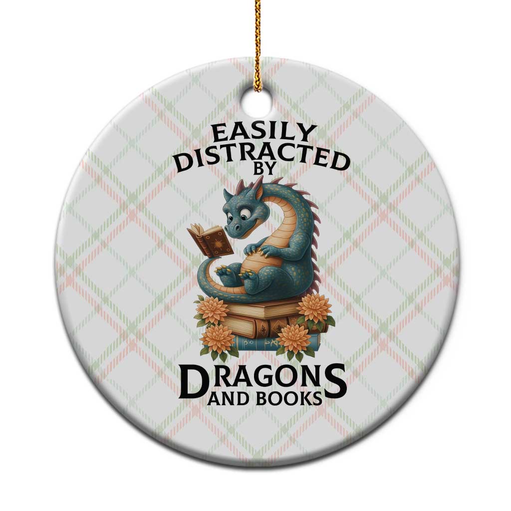 Easily Distracted By Dragon And Books Ceramic Ornament Cute Book Lover Gift - Wonder Print Shop
