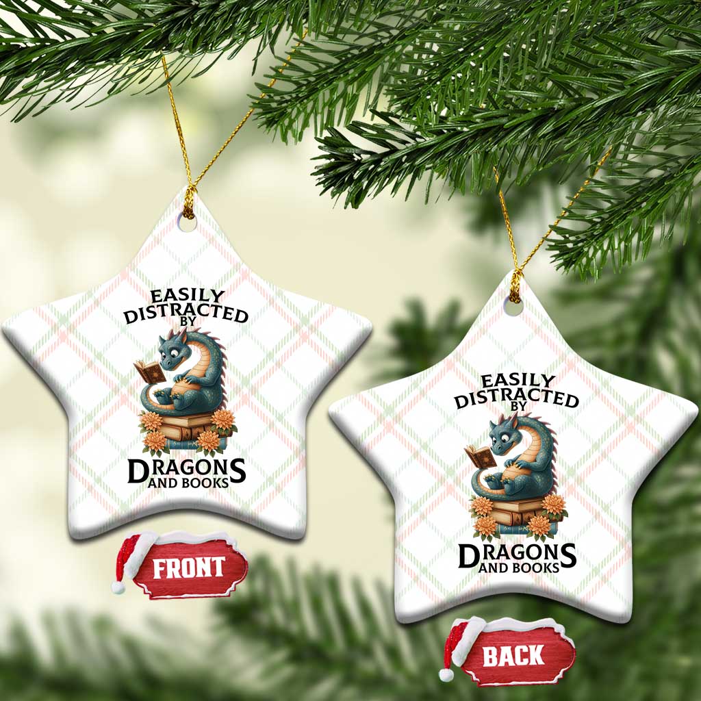 Easily Distracted By Dragon And Books Ceramic Ornament Cute Book Lover Gift - Wonder Print Shop