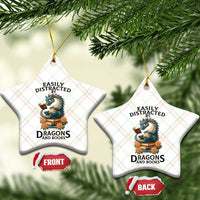 Easily Distracted By Dragon And Books Ceramic Ornament Cute Book Lover Gift - Wonder Print Shop