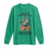 Easily Distracted By Dragon And Books Long Sleeve Shirt Cute Book Lover Gift - Wonder Print Shop