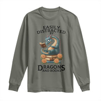 Easily Distracted By Dragon And Books Long Sleeve Shirt Cute Book Lover Gift - Wonder Print Shop
