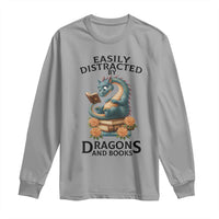 Easily Distracted By Dragon And Books Long Sleeve Shirt Cute Book Lover Gift - Wonder Print Shop