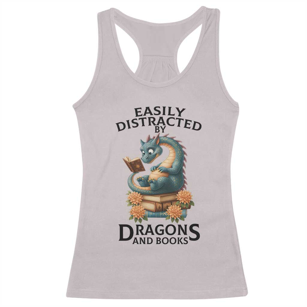 Easily Distracted By Dragon And Books Racerback Tank Top Cute Book Lover Gift - Wonder Print Shop