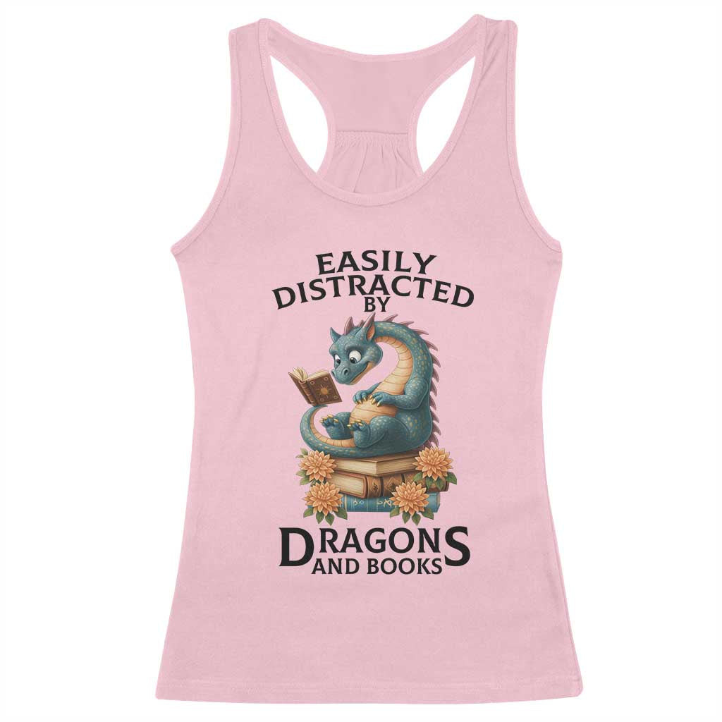 Easily Distracted By Dragon And Books Racerback Tank Top Cute Book Lover Gift - Wonder Print Shop