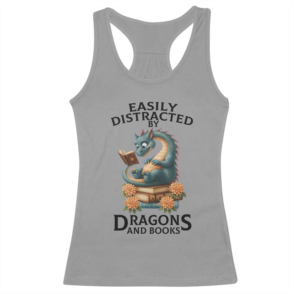 Easily Distracted By Dragon And Books Racerback Tank Top Cute Book Lover Gift - Wonder Print Shop