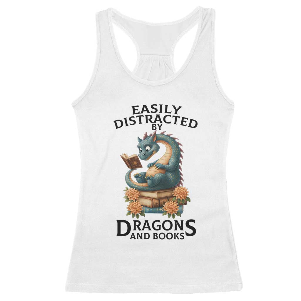 Easily Distracted By Dragon And Books Racerback Tank Top Cute Book Lover Gift - Wonder Print Shop