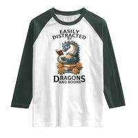 Easily Distracted By Dragon And Books Raglan Shirt Cute Book Lover Gift - Wonder Print Shop